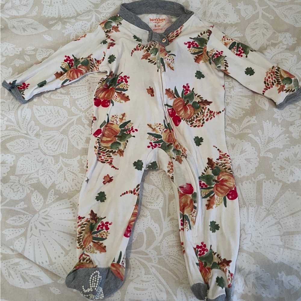 Burt's Bees Baby Cream Footed One-Piece with Pumpkin & Berry Print